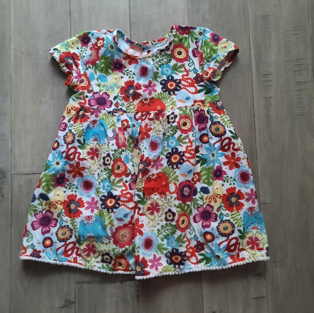 Red Pink Puff Sleeve Sundress with Crew Neck